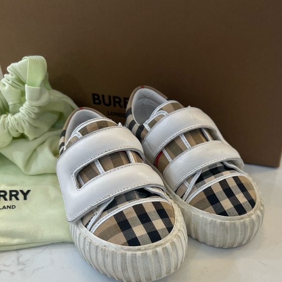 Burberry Kids Checkered Sneakers with White Straps